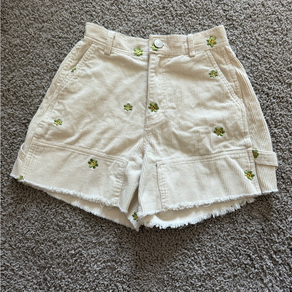 Forever 21 High Waist Shorts with Green Floral and Happy Face Design